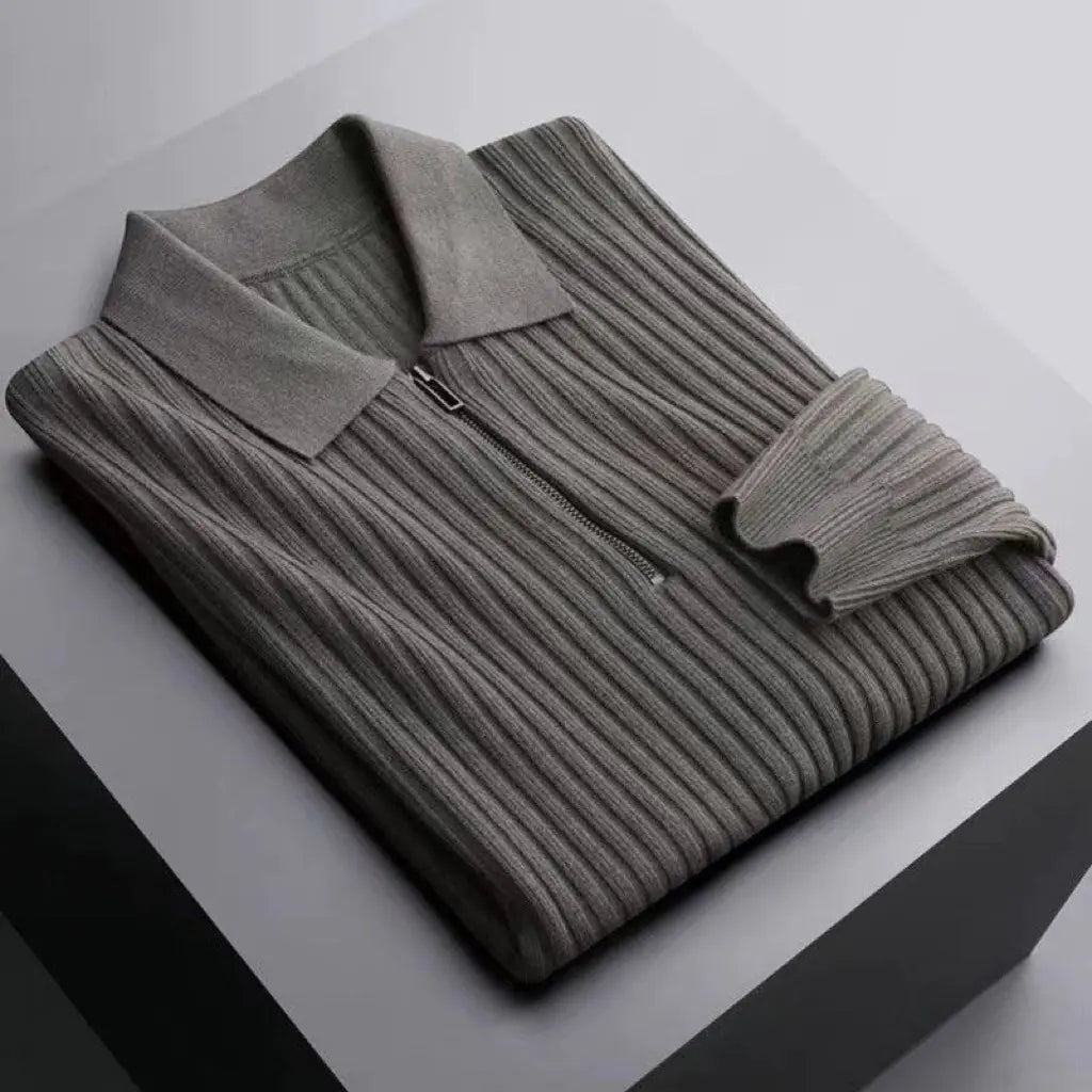 Men's Warm Stripe Sweater with Flip Collar