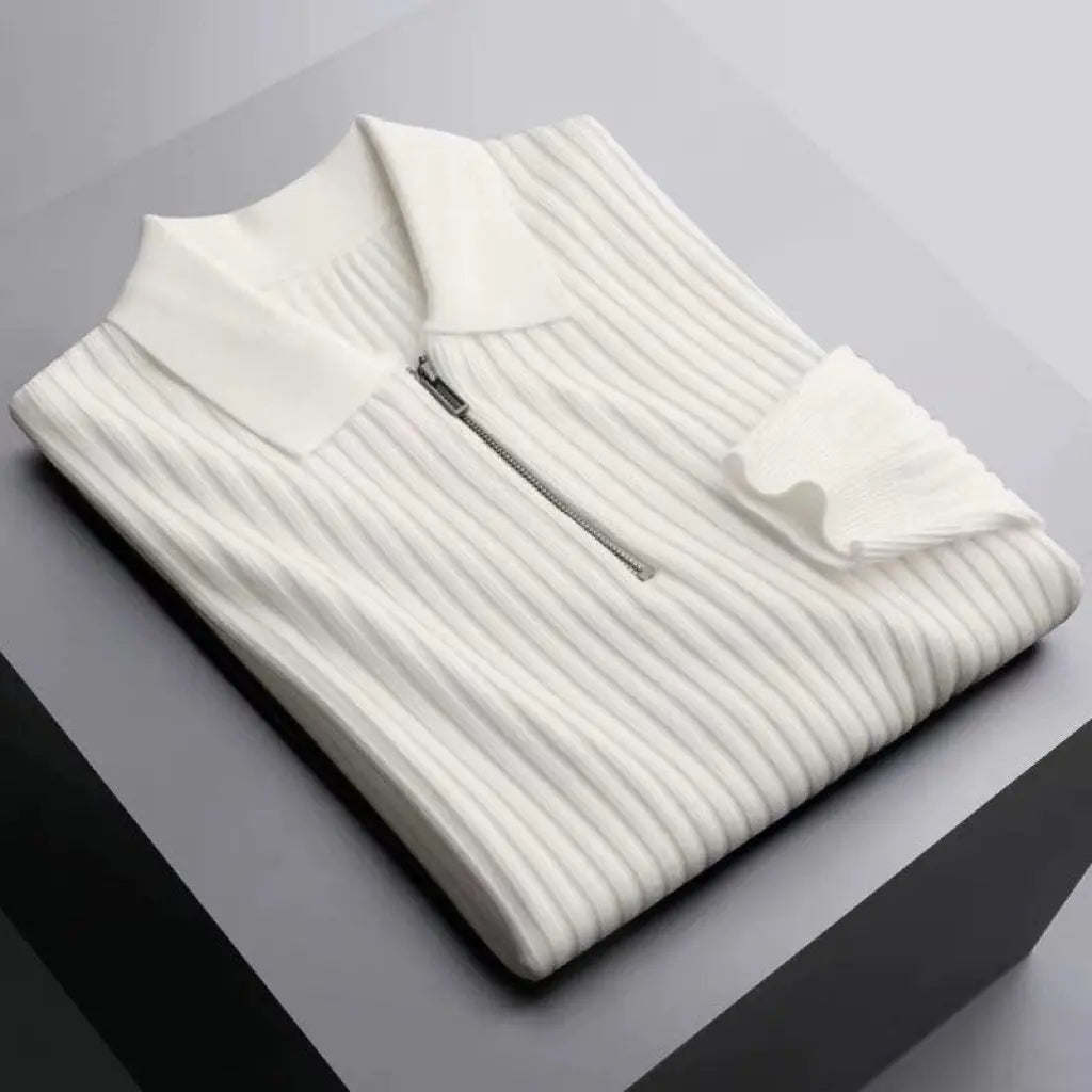 Men's Warm Stripe Sweater with Flip Collar